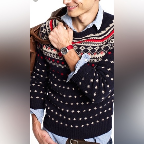 J. Crew Other - J. Crew Men's Navy and Red Fair Isle Lambs Wool Sweater